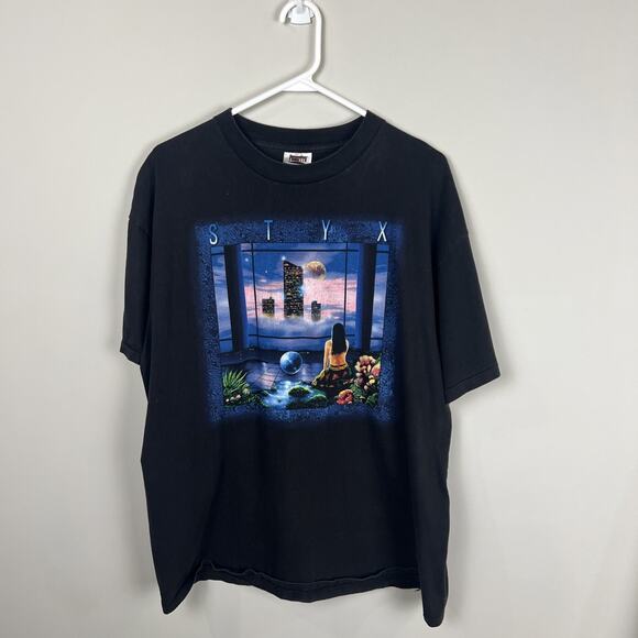 Oneita Other - Vintage Styx “Brave New World” Tour Tee Shirt, Baggy Heavyweight Screen printed.